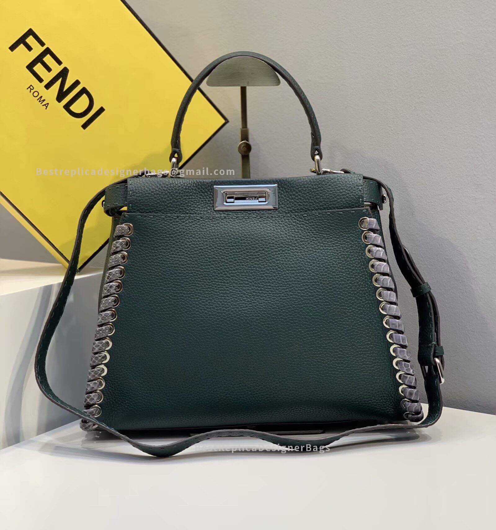 Fendi Peekaboo Iconic Medium Green Roman Leather Bag 5291M